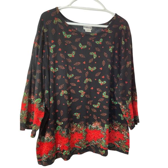 Bonworth XL Sequin Poinsettia Christmas Holiday Shirt Sweater Holly - Picture 6 of 6